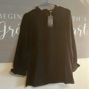 Brand New Black Summer Long Sleeve Ruffle Bubble Sleeve Casual Loose Shirt